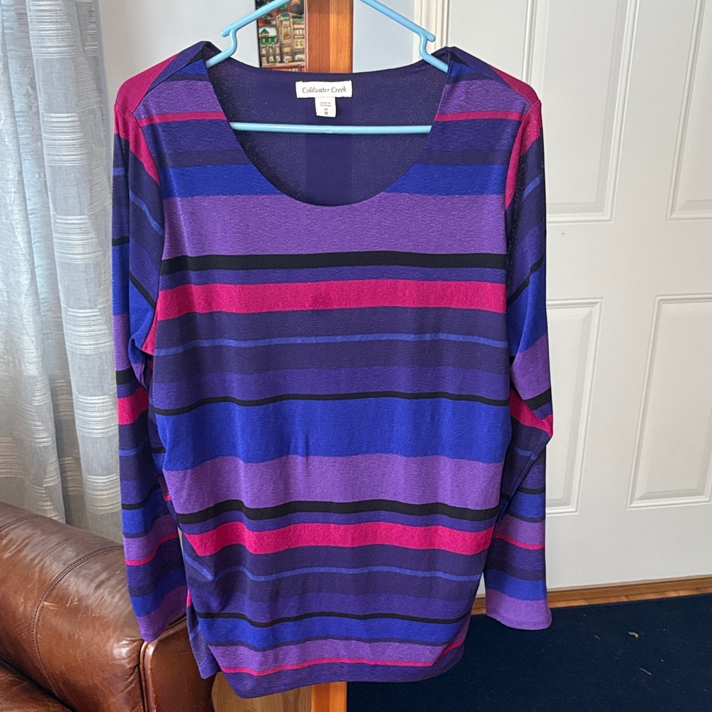 Coldwater Creek Purple, Blue & Pink Striped Long Sleeve Top